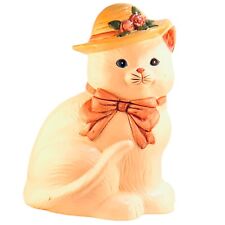 Vintage Priscilla White Cat With A Hat With  Pink Flowers Cookie Jar picture