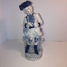 Colonial Blue Delft Style Vintage Porcelain Figurines Man 11-12 Inches picture