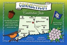 Connecticut, The Constitution State, Map & Facts; Capital: Hartford --POSTCARD picture