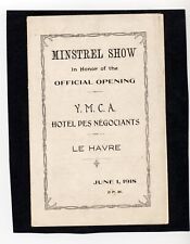 Vtg 1918  Minstrel Show Program in honor of YMCA Hotel Des Negociants LE HAVRE picture