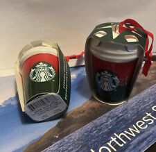 TWO(2) Red & Green Ombré STARBUCKS COFFEE ceramic ornaments -NIB &  picture