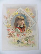 ANTIQUE VICTORIAN WOOLSON SPICE LION COFFEE LG TRADE CARD GIRL WITH BUNNIES picture