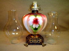 VINTAGE ANTIQUE OIL LAMP WITH TWO CHIMNEYS~No. 2 QUEEN ANNE BURNER picture
