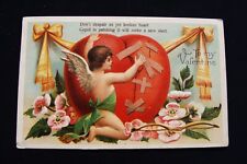 Cupid Cherub Mending Big Heart With Bandages By Flowers Valentine Poem Postcard picture