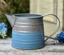 NEW FARMHOUSE PITCHER BLUE GRAY Country Rustic Metal Vase Distressed 4