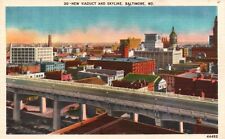 Postcard MD Baltimore Maryland New Viaduct & Skyline Linen Vintage PC J3891 picture