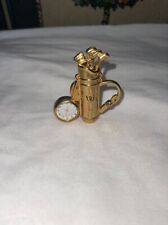 Vintage Small Sized Gold-Plated Golf Bag Clock Antique Collectors Item picture