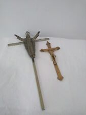 Vintage Lot Of 2 Holy Crosses Crucifixes brass/metal picture