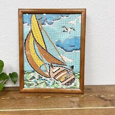 Sail Boat Vintage 1960’s Mosaic Tile Wall Art Framed Boat In Ocean Decor 11