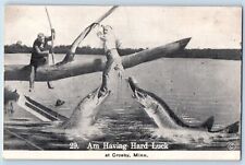 Crosby Minnesota MN Postcard Death Exaggerated Fish Fishermen c1910's Antique picture