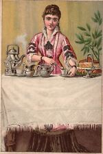 1880s-90s Woman in Formal Dress Serving Tea Trade Card picture