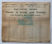 Vtg 1902 Billhead New York Bronx Henry Meyer Coal & Wood Dealer Mott Haven Canal picture