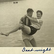 Vintage B&W Snapshot Photograph Man Holding Beautiful Young Woman “Dead weight” picture