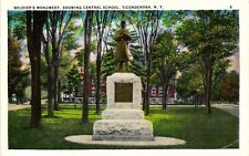 Vintage Postcard- Soldier's Monument, Showing Central School, Ticonderoga NY picture
