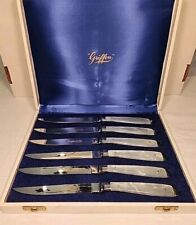 Griffon Vintage Steak Knife Set Pearl Handles With Case Near Mint Condition picture