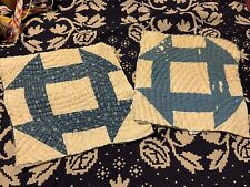 2 Antique Indigo Blue Calico &blue Quilt Block Quilted # 24 Moprimitivepast Aafa picture