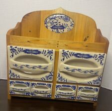 Vintage Dutch Spice Cabinet Wooden Six Delft Porcelain Drawers With Crazing picture
