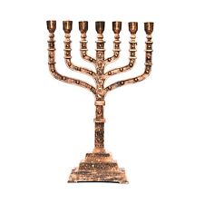 Religious Copper Antique Vintage Solid Brass 7 Branch Menora 12 Tribes Of Israel picture
