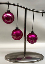 Set 3 Vintage Hot Pink Shiny Brite Christmas Ornaments Glitter Design Stand NFS picture