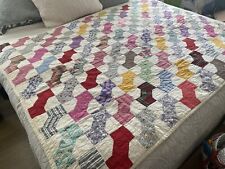 Handmade Vintage Lancaster County PA Amish Cotton Feed Sack Quilt 57”x 75.5” picture