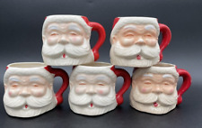 Set of 5 VTG Japan Christmas Stacking SANTA Face Mugs Closed Eyes Have CRAZING picture
