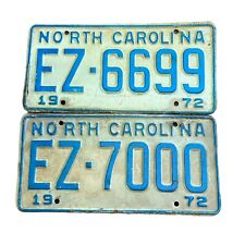 1972 North Carolina NC License Plate Tag  Set of 2 EZ-6699 EZ-7000 picture