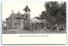 c1910 TELFORD PA FIRE COMPANY HEADQUARTERS STREET VIEW WAGONS POSTCARD P4000 picture