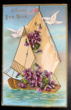 Vintage Victorian Postcard 1901-1915 A Happy New Year - Sali Boat picture