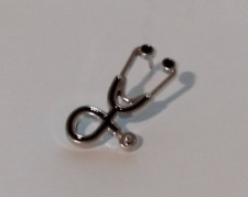 Black Silvertone Novelty Stethoscope Lapel Pin picture
