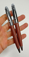 bic pen brown faux leather silver tone set of 2 ball point picture