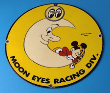 Vintage Moon Eyes Sign - Speed Equipment Mickey Mouse Porcelain Gas Pump Sign picture
