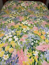 Vtg Stevens Utica Queen Flat Sheet Spring Floral Tulips Daffodils Percale EUC picture