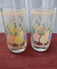 2 x Vintage Libbey Pastel Fruit Pattern MCM Iced Tea Drinking Glasses (16 oz) picture