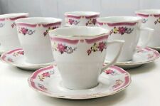 6  Allied Design White Tea Cup & Saucer Sets Pink Purple Wildflowers Gold Accent picture