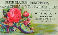 1870's-80's Hermann Reuter Grand Opera House Barber Shop Wigs To Loan Card 2 F80 picture