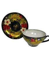 Khokhloma Hand Painted Porcelain Tea Cup Saucer Russia picture
