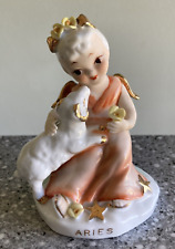 Rare Vintage Lefton Hand Painted Porcelain Aries Angel figurine 4