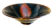 Asian Style Studio Art Pottery Bowl Tenmoku Oil Spot Glaze Footed 2.5