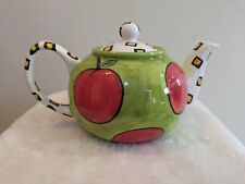 Hand Painted Milson & Louis Teapot, Green w. Red Apples, and Funky Squares picture