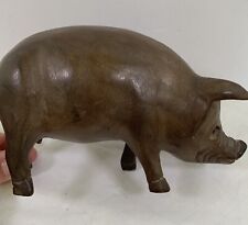 Vintage FOLK ART Hand Carved Wooden PIG Solid Wood Figurine Sculpture Sow Hog  picture