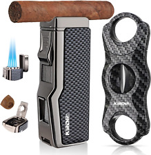 All-In-One Cigar Lighter with V Cigar Cutter Built-In Cigar Punch Holder Torch picture