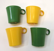4 Vintage 1970's Deka Plastic USA Green Yellow Picnic Camping Coffee Cups Mugs picture