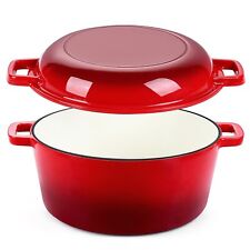 Red Enameled Dutch Oven Pot for Bread Baking  2 in 1 round 5Qt Cast Iron Dutch picture