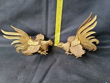 Vintage Made In Japan Yellow Brass Fighting Roosters Cocks Great Shape picture
