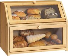 Breadbox Double Layer Bamboo Wooden Extra Large  Bin Kitchen picture