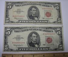 2pc SERIES 1963 NOTES ~ RED SEAL $5 FIVE DOLLAR FRN BILL NOTE ~ VG CIRCULATED *2 picture