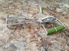 Vintage Green Handle Hand Mixer Egg Beater Stainless Steel 10 1/2