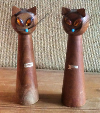 Mid Century Teak Cat Salt & Pepper Shakers Quirky Kitchen Decor Cat Lover Gift picture