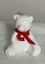 VTG Cost Plus White Ceramic Teddy Bear Ornament Red Bow Made In Taiwan picture