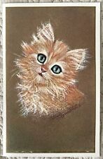 Unused Cat Kitten Orange Gold Note Vtg Greeting Card 1960s 1970s Artist Forbes picture